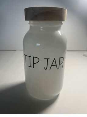 Rae Dunn Style TIP JAR Ceramic Canister Wood Lid Farmhouse Decor